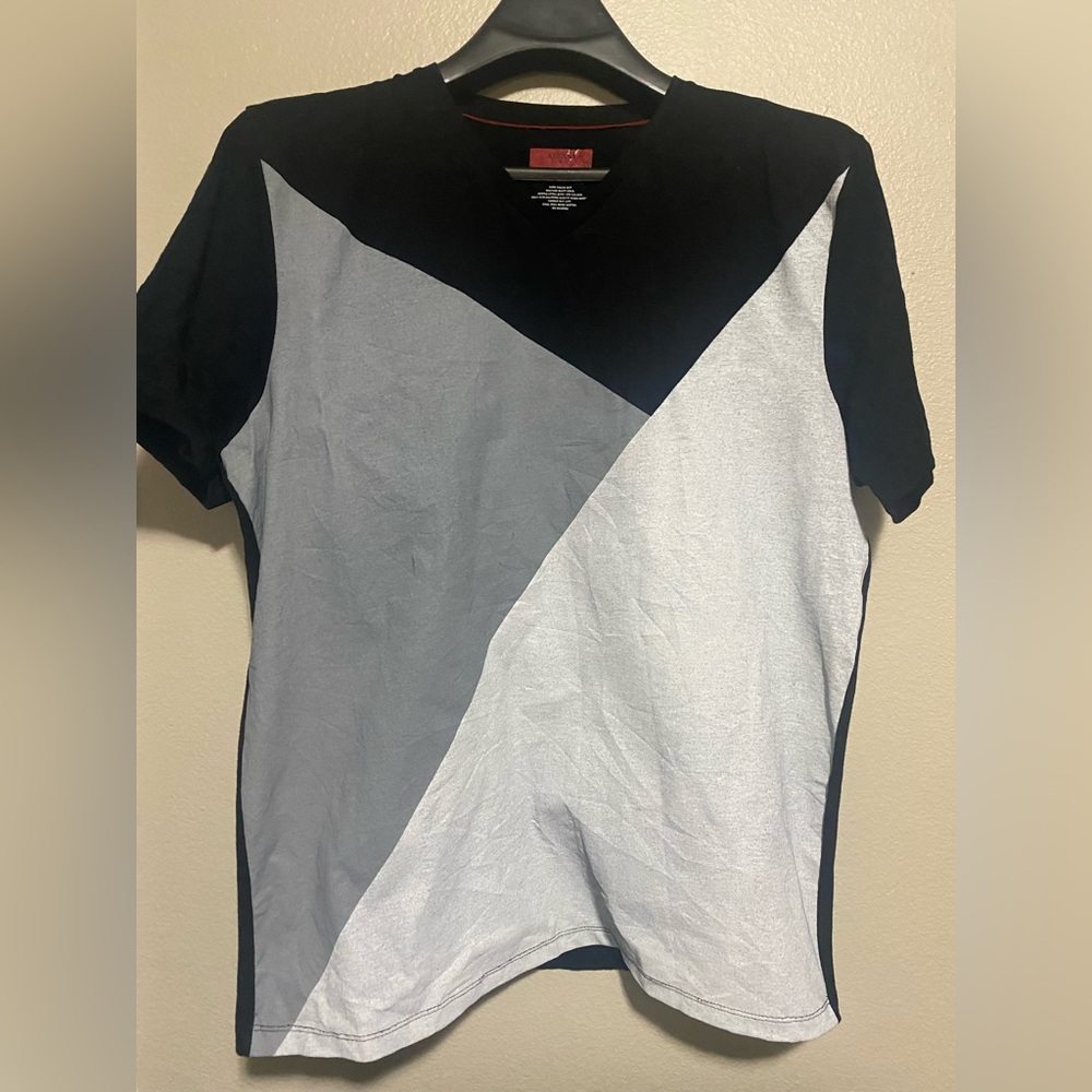 Used Mens Alfani Color Block Black and Gray short sleeve shirt - size L
